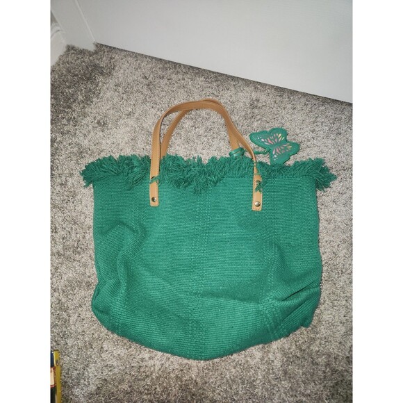 Green fringe cloth purse butterfly charm - Picture 2 of 7